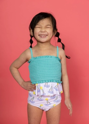 Croc | Mini Peplum Bottoms girls full coverage swimwear, kids swimwear for pool