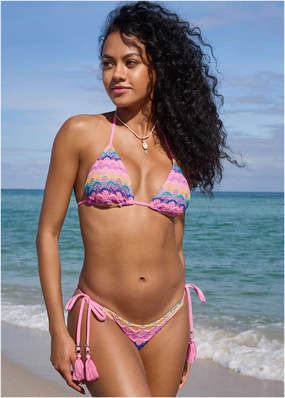 Crochet Bahamas Triangle Top - Pink Multi bandeau bikini tops, triangle swim tops