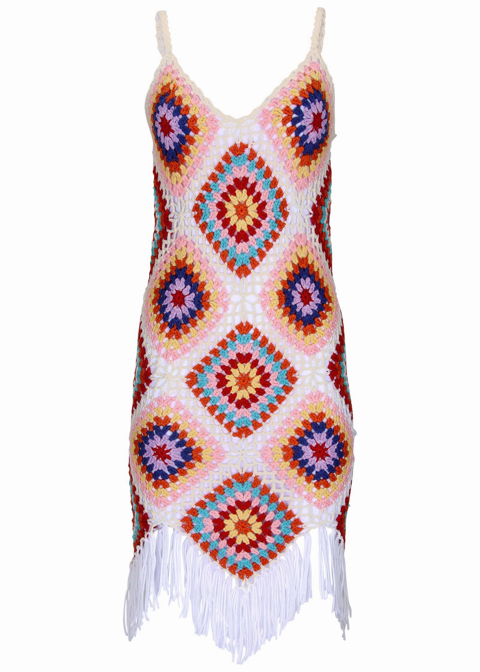Crochet Cover-Up Dress - White Multi