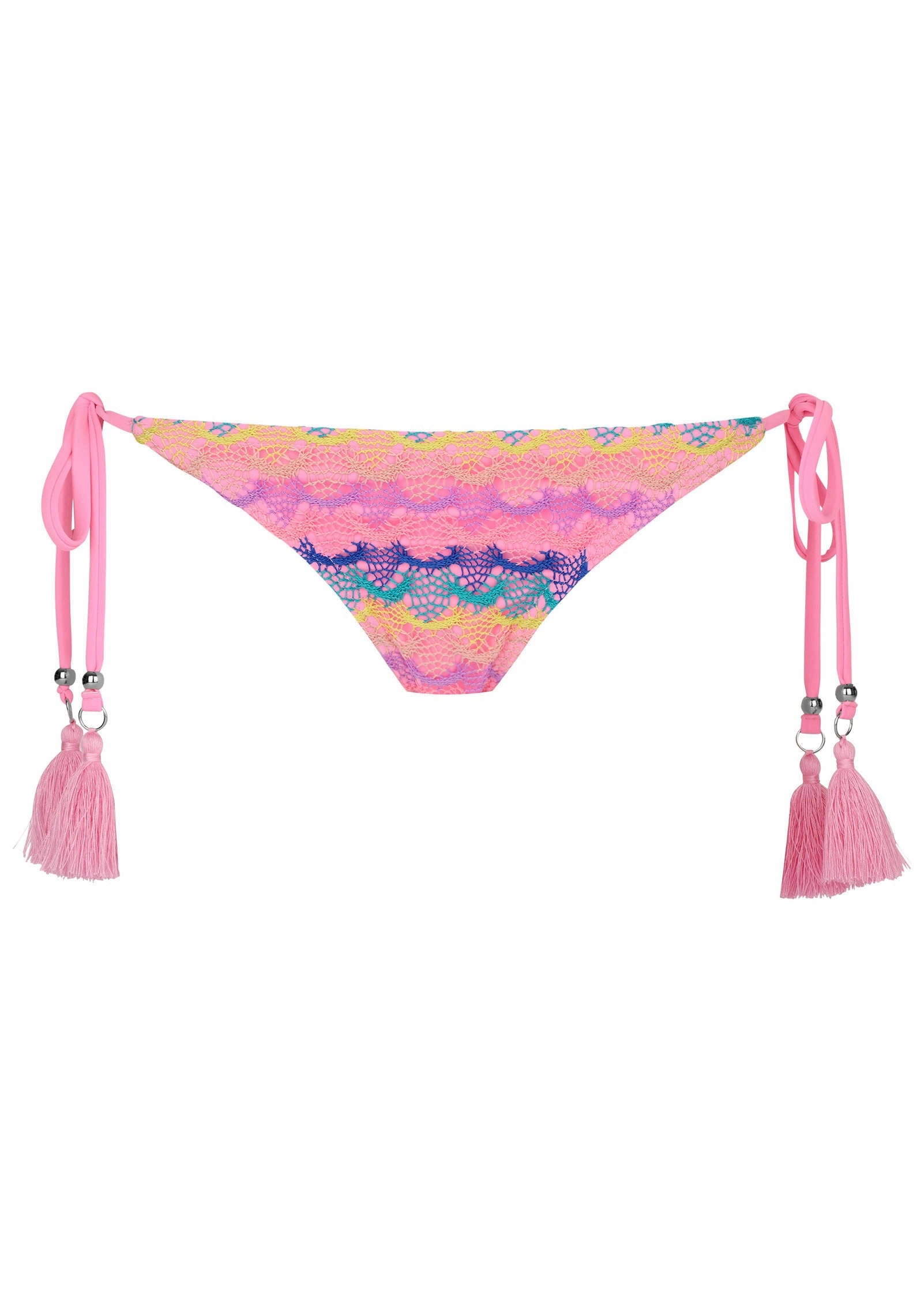 Crochet Key West Tie Side Moderate Bottom - Pink Multi
