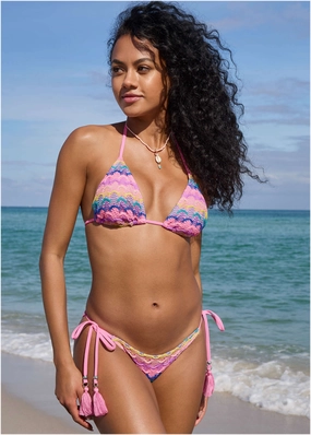 Crochet Key West Tie Side Moderate Bottom - Pink Multi black swim bottoms women, solid color bikini bottoms