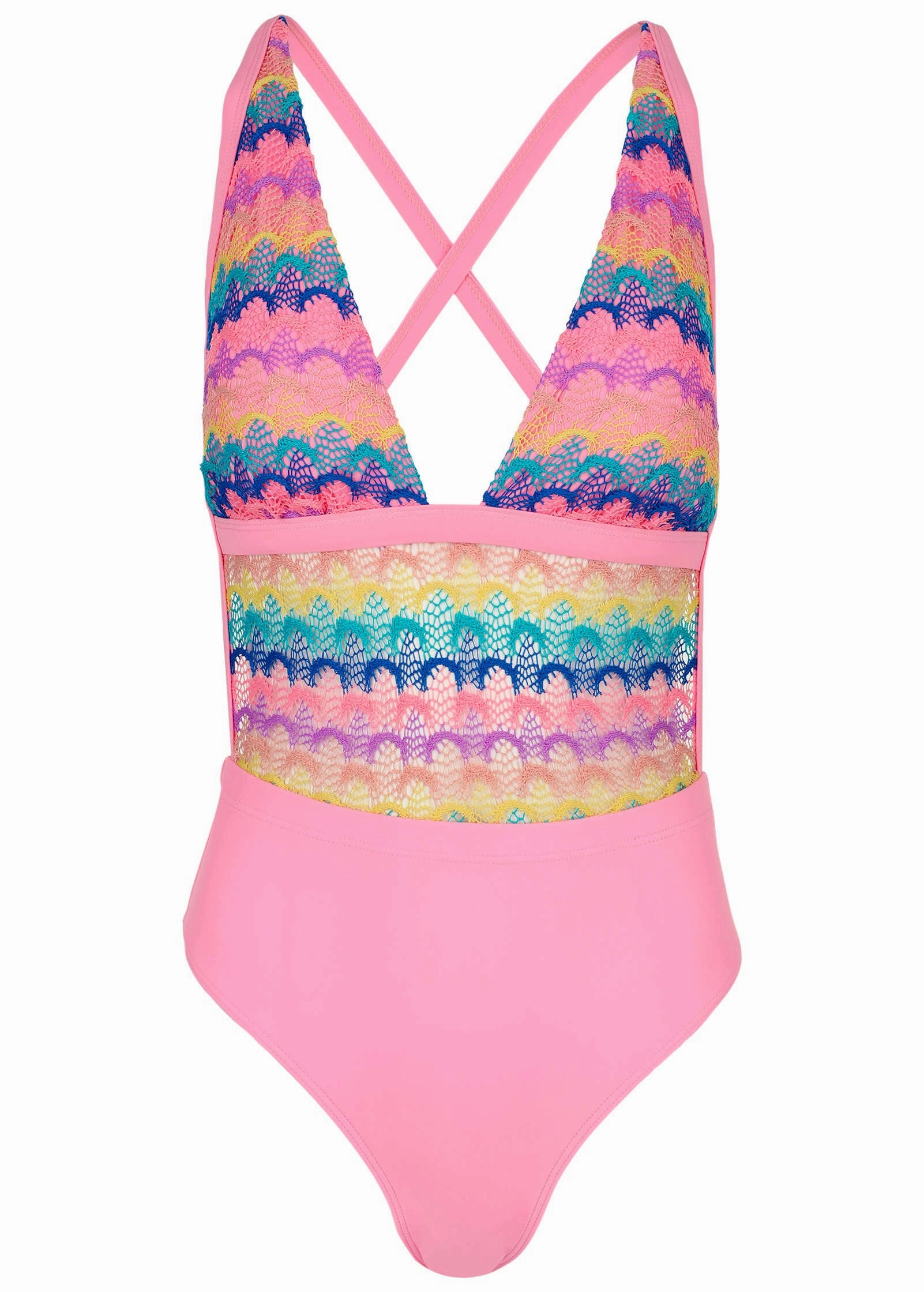 Crochet Open Back One-Piece - Pink Multi