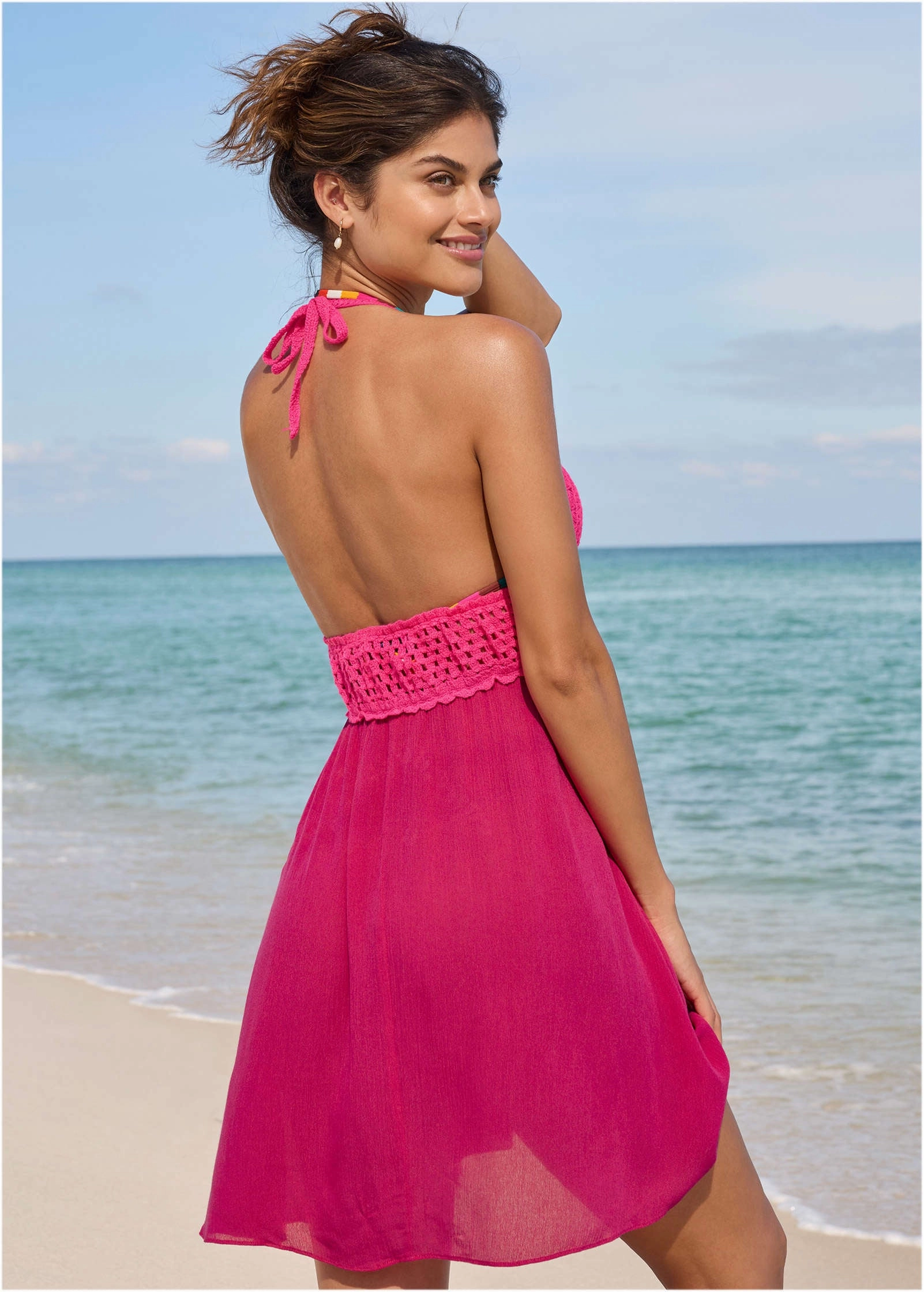 Crochet Top Cover-Up Dress - Raspberry