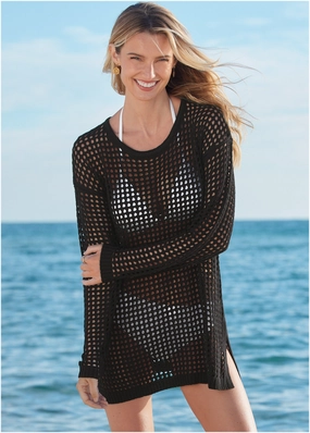 Crochet Tunic Cover-Up - Black Beauty swimwear for all body types, comfortable womens beachwear