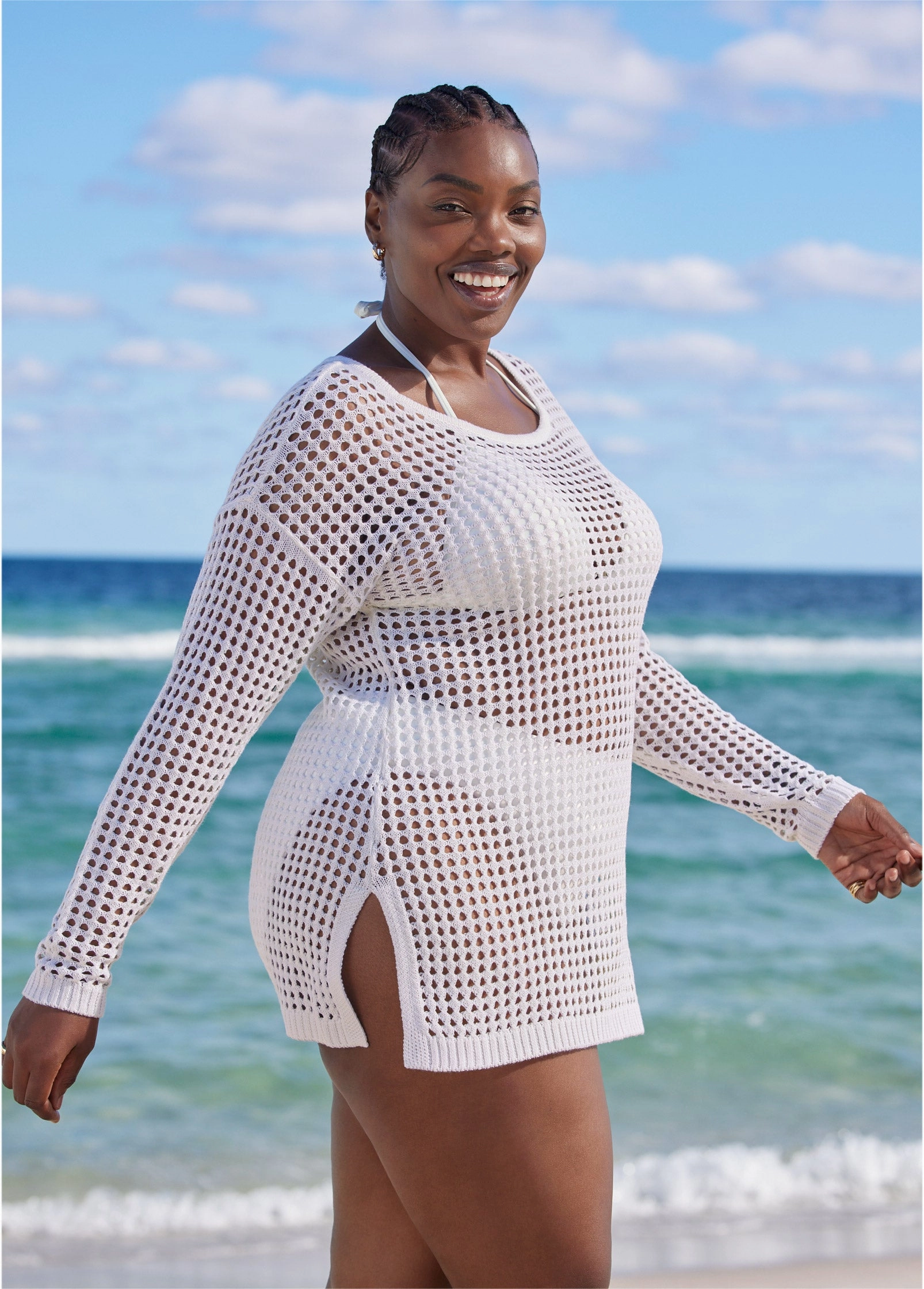 Crochet Tunic Cover-Up - Pearl White