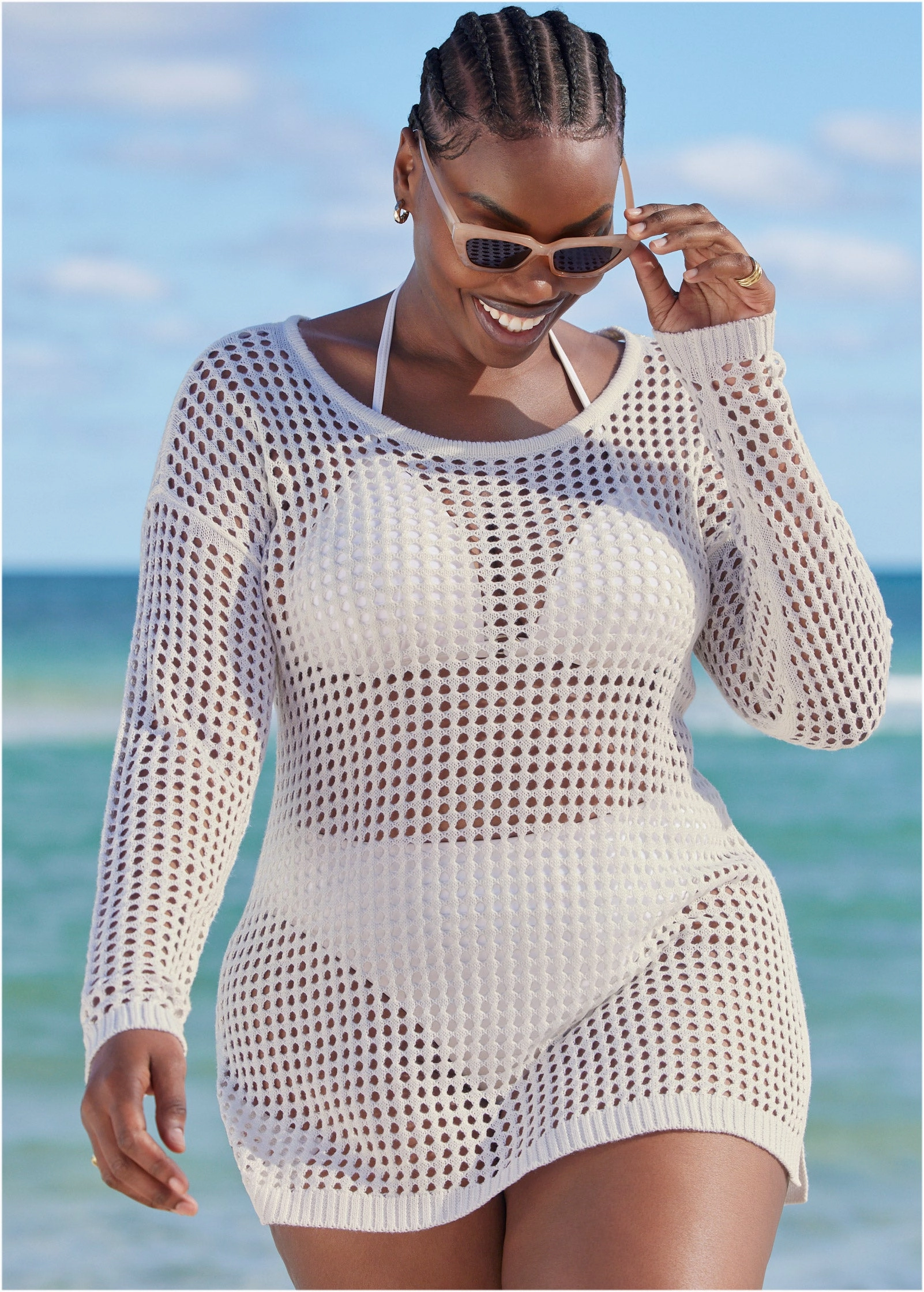 Crochet Tunic Cover-Up - Pearl White