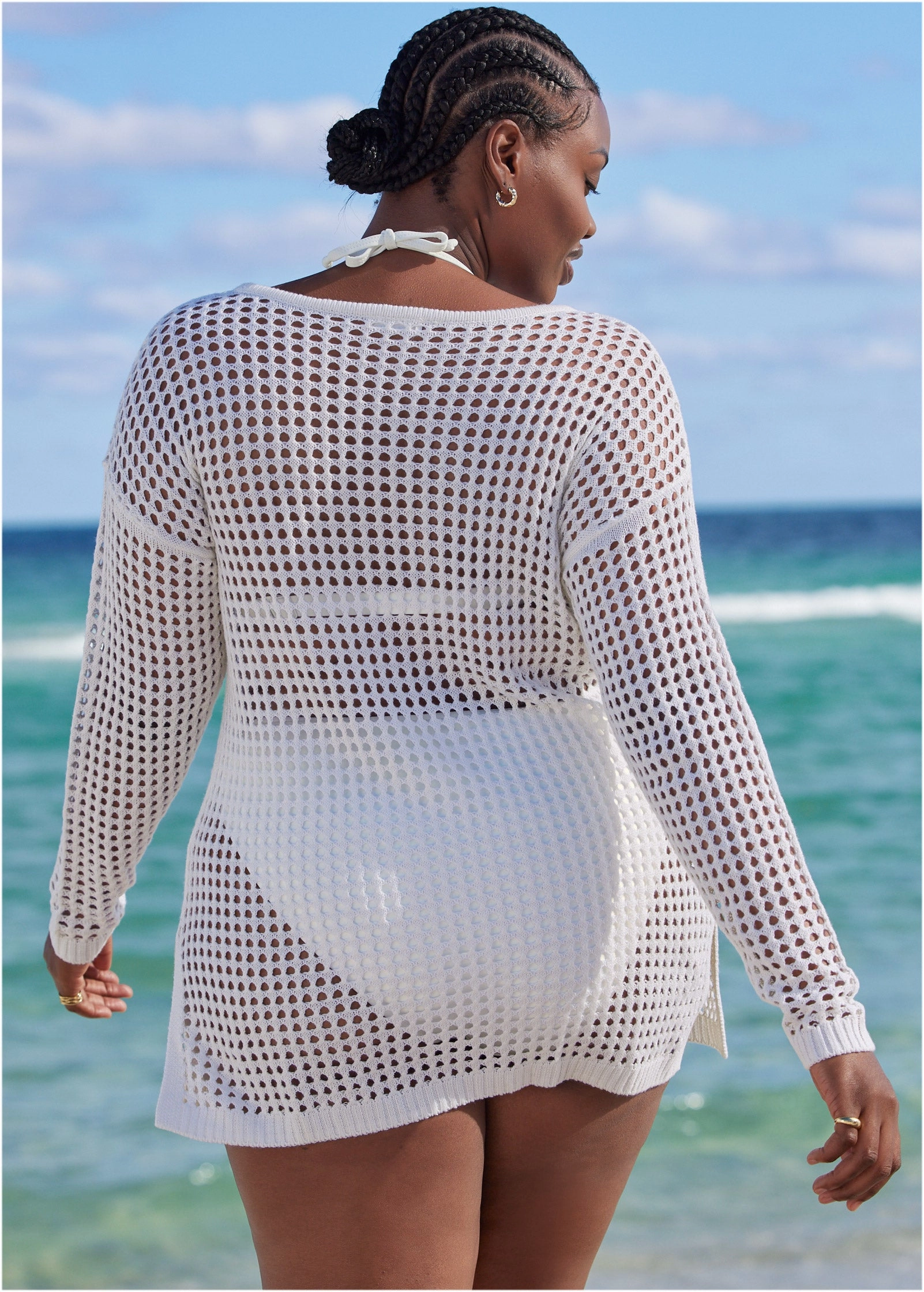Crochet Tunic Cover-Up - Pearl White