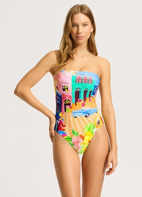 Cuba DD Bandeau One Piece - Turquoise affordable swimwear for women, chic swimsuits for women