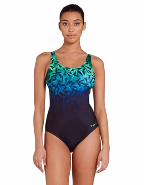 Cyber Adjustable Scoopback Swimsuit - Blue/Black minimalistic swimsuits women, sleek swimwear styles