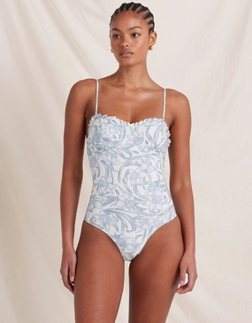 Daffodil Sonnet Swimsuit - Blue Print womens resort swimwear, flattering one-piece swimsuits