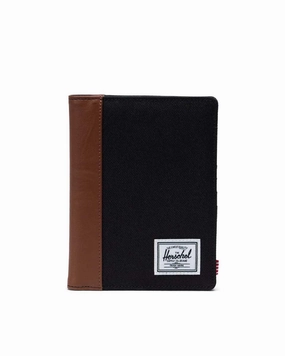 Herschel Raynor Passport Holder - Black/Tan Hidden Wallet Secure Travel Bag