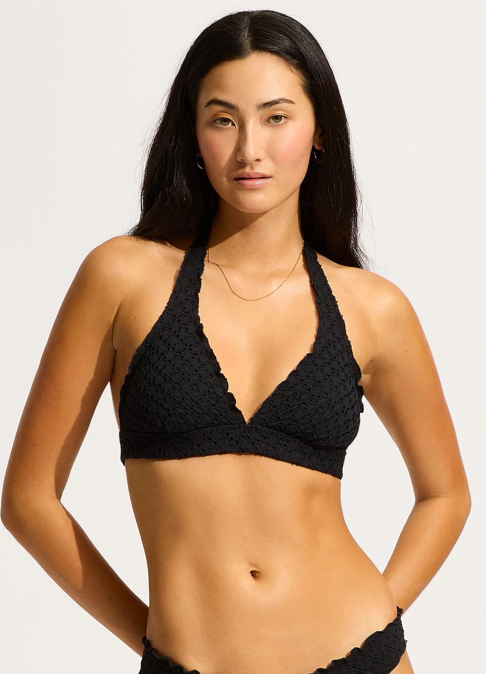 Daydreamer Multi Fit Longline Triangle Bikini Top  - Black