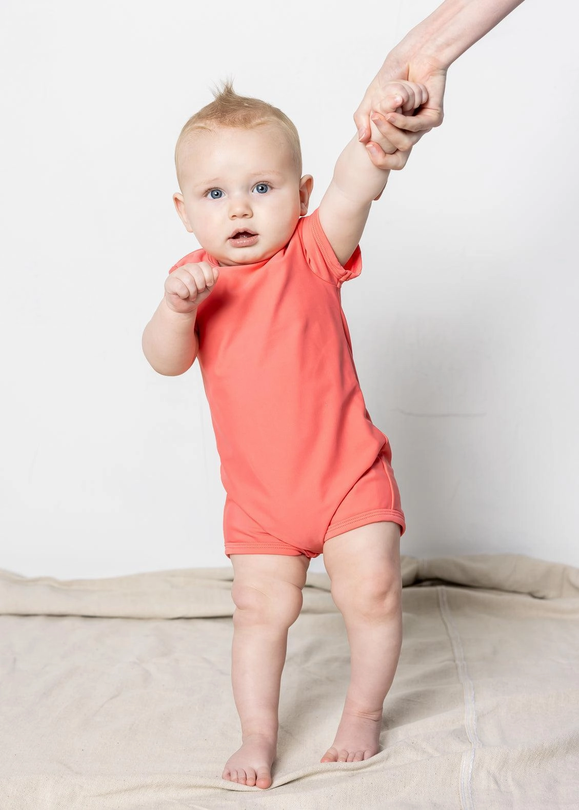 Deep Coral | Baby Shorties Rashguard (Unisex) girls full coverage swimwear, kids swimwear for pool