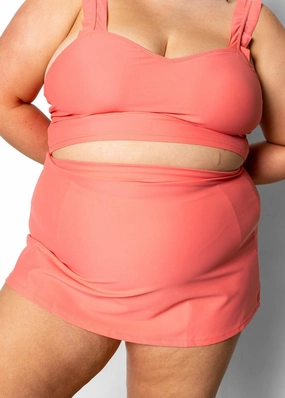 Deep Coral | Detached High-Waisted Skirt elastic waistband swim bottoms, mix-and-match bikini bottoms