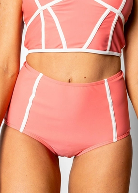 Deep Coral | Lined Up Bottoms elastic waistband swim bottoms, mix-and-match bikini bottoms