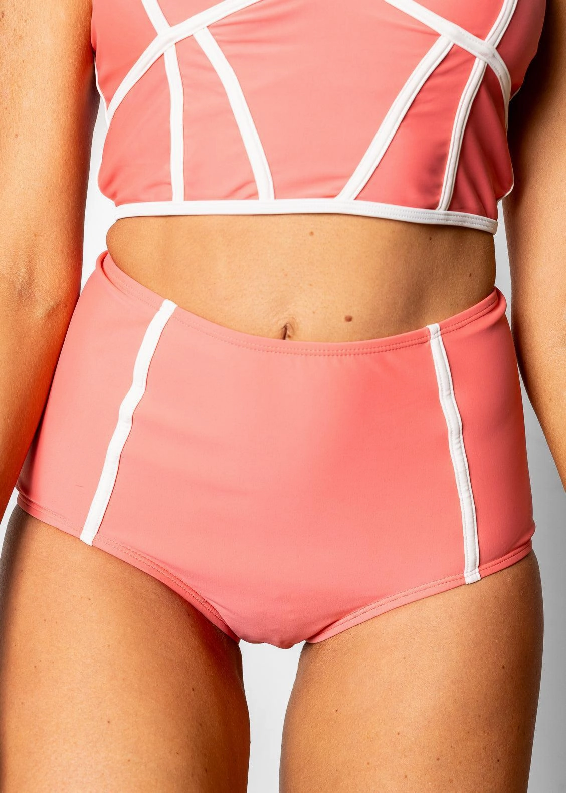 Deep Coral | Lined Up Bottoms elastic waistband swim bottoms, mix-and-match bikini bottoms