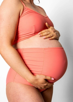 Deep Coral | Maternity Bottoms elastic waistband swim bottoms, mix-and-match bikini bottoms