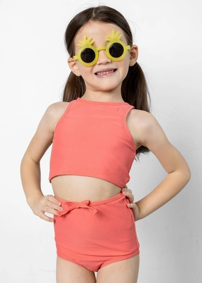 Deep Coral | Mini Bow Bottoms girls full coverage swimwear, kids swimwear for pool