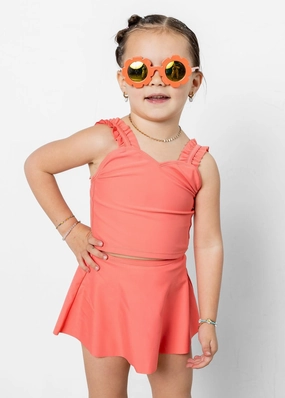 Deep Coral | Mini Detached Short Skirt girls full coverage swimwear, kids swimwear for pool