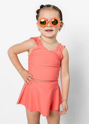 Deep Coral | Mini Ripple Top girls full coverage swimwear, kids swimwear for pool