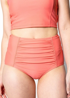 Deep Coral | Ruched Bottoms 2.0 elastic waistband swim bottoms, mix-and-match bikini bottoms
