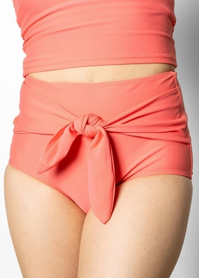 Deep Coral | Tie-Up-Front Bottoms elastic waistband swim bottoms, mix-and-match bikini bottoms