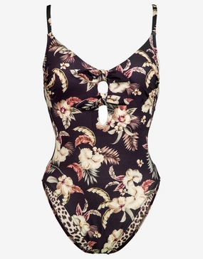 Deep Jungle Double Bow Swimsuit - Dark Tropics cup sized swimwear women, supportive swimsuits for large bust