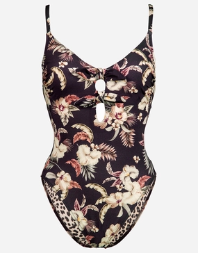 Deep Jungle Double Bow Swimsuit - Dark Tropics pool-ready swimwear for women, trendy swimwear collection