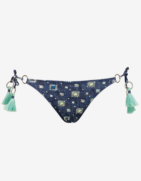 Denim Cues Ring Tie Bikini Pant swim shorts for women, stretch fit swim bottoms