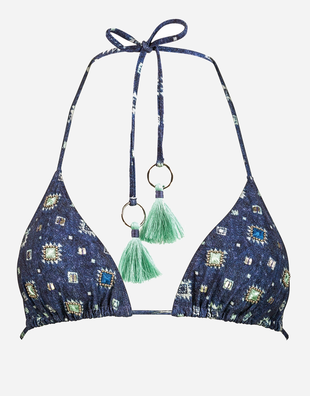 Denim Cues Tassel Tri Bikini Top stylish swimwear tops, womens beach tops