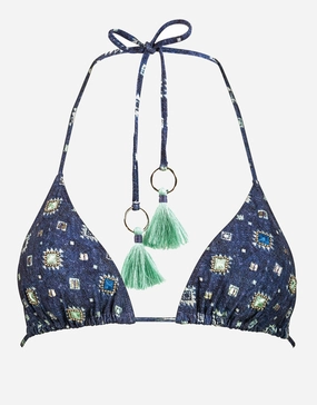 Denim Cues Tassel Tri Bikini Top stylish swimwear tops, womens beach tops