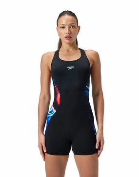Digital Printed Legsuit - Black/Blue minimalistic swimsuits women, sleek swimwear styles