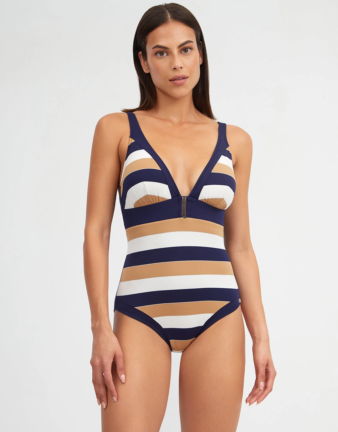 Doris Plunge Swimsuit - Stripe womens resort swimwear, flattering one-piece swimsuits