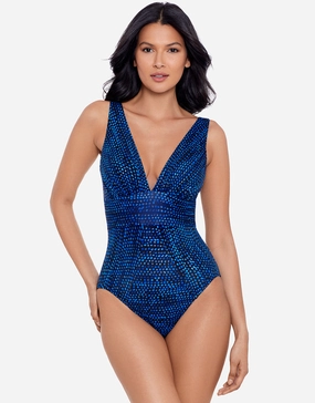 Dot Com Odyssey Swimsuit - Blue womens resort swimwear, flattering one-piece swimsuits