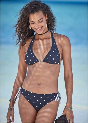 Dot Triangle Top - Striped Polka-Dot swimwear with tummy control, elegant swimsuits for women