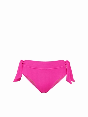 Double Tie Midrise Bottom Shocking Pink Textured Stripe high waist swimwear women, swimsuit for women beachwear