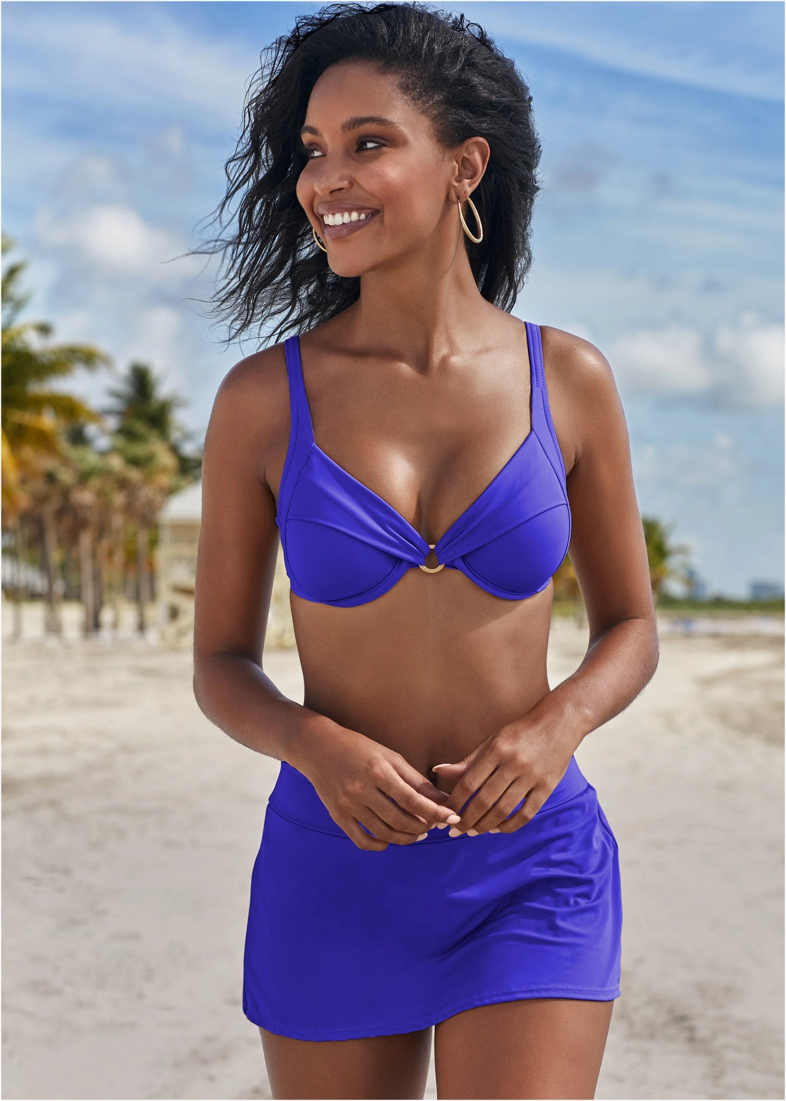 Draped Ring Underwire Top - Cobalt Blue plain swimwear women, minimalist swimsuits