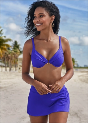 Draped Ring Underwire Top - Cobalt Blue womens sun protection swimwear, trendy swimwear collection