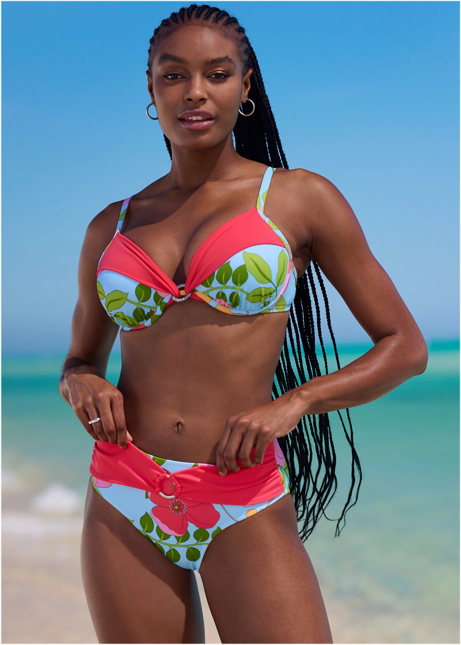 Draped Ring Underwire Top - Soft Meadow supportive swim tops, printed bikini tops