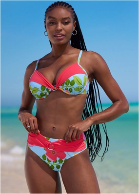 Draped Ring Underwire Top - Soft Meadow supportive swim tops, printed bikini tops