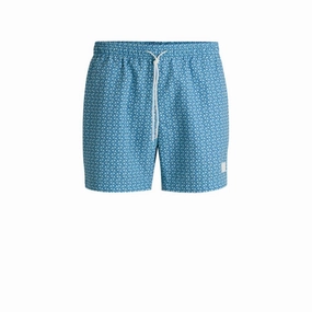 Drawstring-waist swim shorts with all-over print mens full coverage swimwear, stylish mens swim trunks