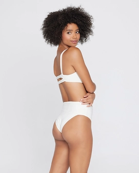 Eco Chic Repreve Desi Bikini Bottom - Cream ruched bikini bottoms, hipster swimwear bottoms