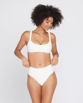 Eco Chic Repreve Jess Bikini Top - Cream halter swim tops, wireless bikini tops
