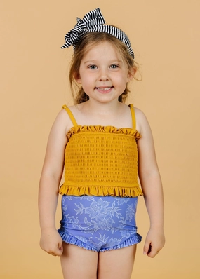 Elegant Floral | Mini All Ruffled Up Bottoms girls full coverage swimwear, kids swimwear for pool