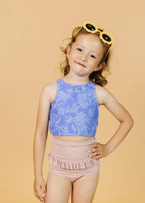 Elegant Floral | Mini Racer Back Top girls full coverage swimwear, kids swimwear for pool