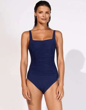 Elements Square Neck Swimsuit - Indigo womens resort swimwear, flattering one-piece swimsuits