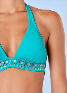 Embellished Halter Top - Aqua Reef supportive swim tops, printed bikini tops