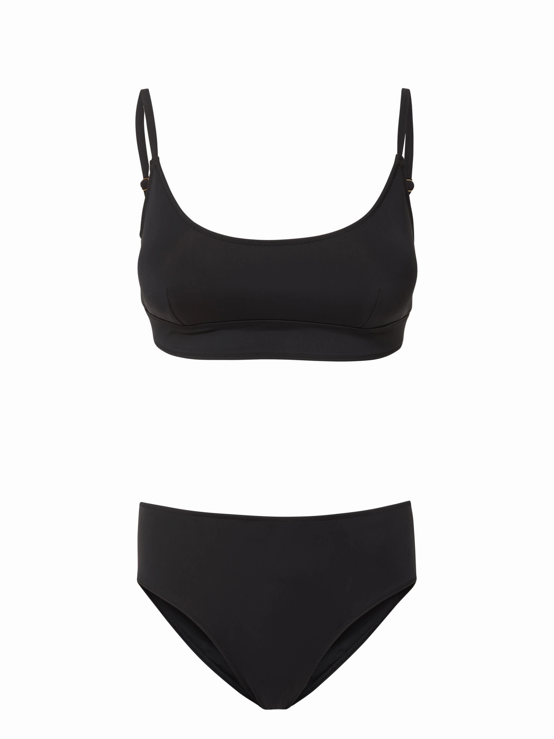 Erika Top   Classic Midrise Bottom in Black bikini bottom with tie sides, swim top for sunbathing