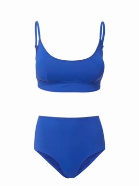 Erika Top   Classic Midrise Bottom in Cobalt bikini bottom with tie sides, swim top for sunbathing