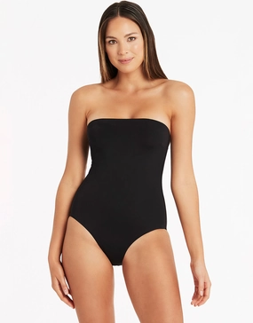 Essentials High Leg Bandeau Swimsuit - Black bandeau swimsuits for women, strapless swimwear tops